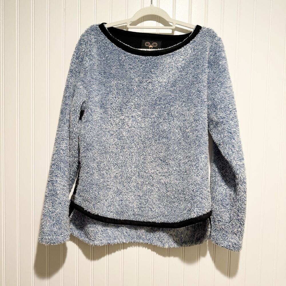 Wooly Bully Wear Blue Furry Sweatshirt Side Buttons Size Large